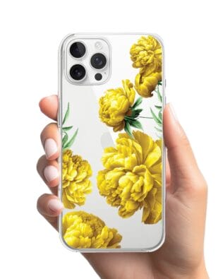 Etui do iPhone 12 Pro Max przeźroczyste, silikonowe Flexi, żółte piwonie