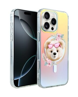 Etui do iPhone 16 Pro IBIZU California Sunset z MagSafe, zmieniające kolor, Flower Queen, miś z kwiatami