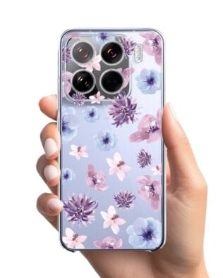 Etui do Xiaomi 15 przeźroczyste, silikonowe Flexi, kwiatki niebieskie, fioletowe