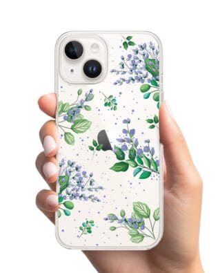 Etui do iPhone 13 przeźroczyste, silikonowe Flexi, fioletowe kwiatki