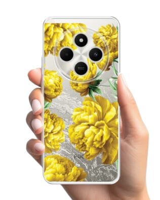 Etui do Xiaomi POCO C75 przeźroczyste, silikonowe Flexi, żółte piwonie