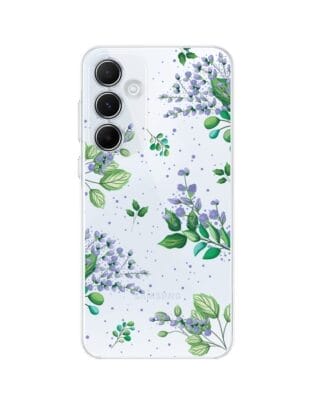 Etui do Samsung Galaxy A55 5G przeźroczyste, silikonowe Flexi, fioletowe kwiatki