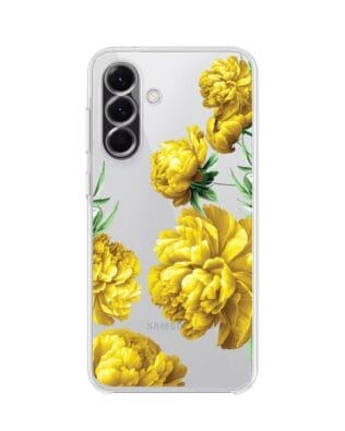 Etui do Samsung Galaxy A56 5G przeźroczyste, silikonowe Flexi, żółte piwonie
