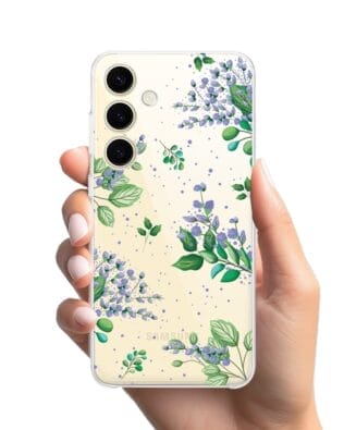 Etui do Samsung Galaxy S25 Plus przeźroczyste, silikonowe Flexi, fioletowe kwiatki