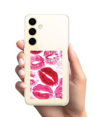 Etui do Samsung Galaxy S25 przeźroczyste, silikonowe Flexi, pocałunki z napisem „love”