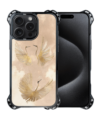 Etui iPhone 15 Pro Max IBIZU DropGuard Ultra z MagSafe, Boho, Złote żurawie