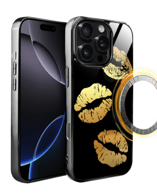 Etui do iPhone 16 Pro IBIZU Elite Glass z MagSafe, szklany tył, Golden Midnight, Usta, czarne