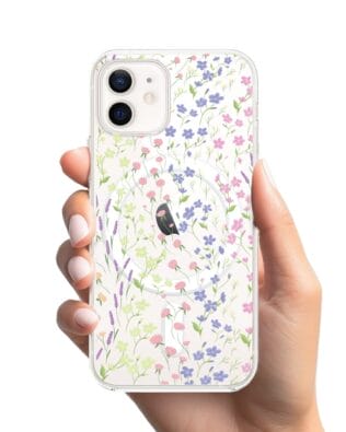 Etui do iPhone 12 Mini z MagSafe przeźroczyste, silikonowe Flexi, kwiaty polne
