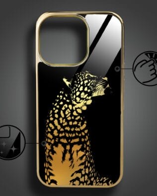 Etui do iPhone 16 Pro IBIZU Elite Glass z MagSafe, szklany tył, Golden Midnight, Lampart, złote