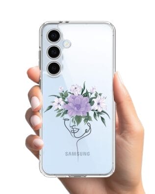 Etui do Samsung Galaxy S24 FE przeźroczyste, silikonowe Flexi, kobieta z kwiatami