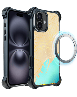 Etui do iPhone 16 IBIZU DropGuard Ultra z MagSafe, mapy świata, Barcelona