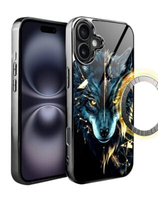 Etui do iPhone 16 Plus IBIZU Elite Glass z MagSafe, szklany tył, wilk mocy, czarny chrom