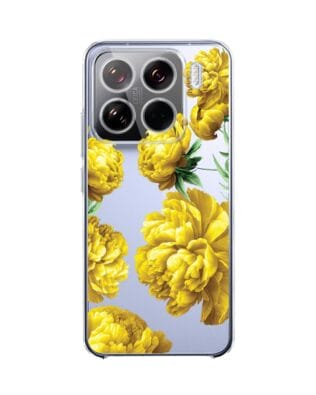 Etui do Xiaomi 15 przeźroczyste, silikonowe Flexi, żółte piwonie