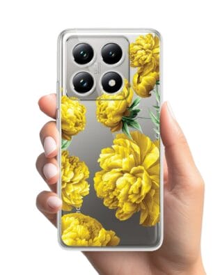 Etui do Xiaomi 14T Pro przeźroczyste, silikonowe Flexi, żółte piwonie