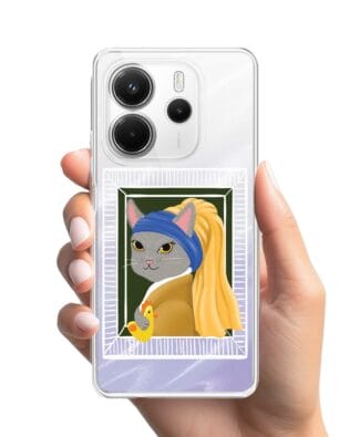 Etui do Xiaomi Redmi Note 14 5G przeźroczyste, silikonowe Flexi, kotek z kurczakiem