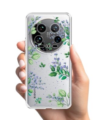 Etui do Xiaomi 14 Ultra przeźroczyste, silikonowe Flexi, fioletowe kwiatki