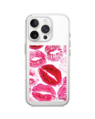 Etui do iPhone 16 Pro przeźroczyste, silikonowe Flexi, pocałunki z napisem „love”