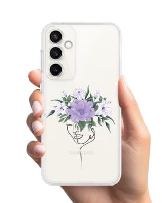 Etui do Samsung Galaxy S23 FE 5G przeźroczyste, silikonowe Flexi, kobieta z kwiatami