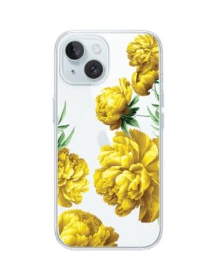 Etui do iPhone 15 Plus przeźroczyste, silikonowe Flexi, żółte piwonie