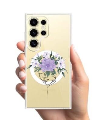Etui do Samsung Galaxy S24 Ultra z MagSafe przeźroczyste, silikonowe Flexi, kobieta z kwiatami