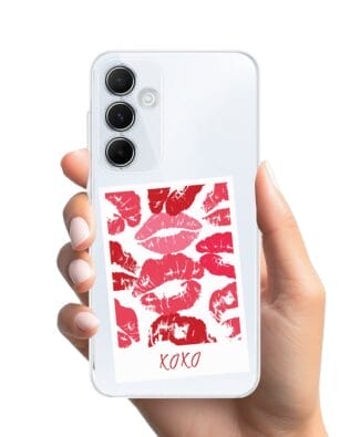 Etui do Samsung Galaxy A55 5G przeźroczyste, silikonowe Flexi, pocałunki, polaroid