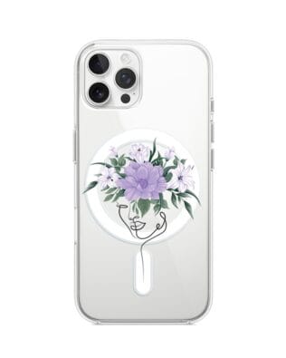 Etui do iPhone 12 Pro z MagSafe przeźroczyste, silikonowe Flexi, kobieta z kwiatami