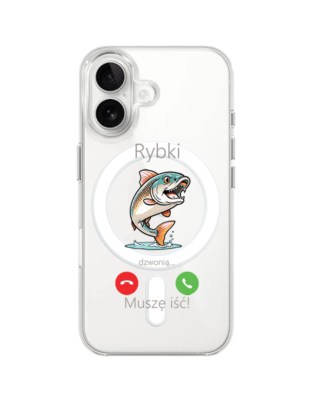 Etui do iPhone 16 Plus z MagSafe przeźroczyste, silikonowe Flexi, rybki dzwonią