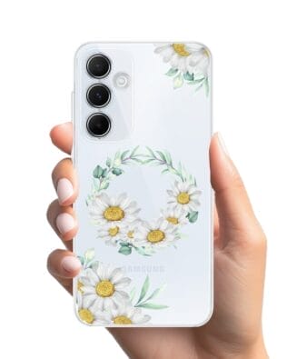 Etui do Samsung Galaxy A35 5G przeźroczyste, silikonowe Flexi, wianek stokrotek