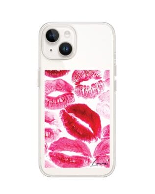 Etui do iPhone 14 z MagSafe przeźroczyste, silikonowe Flexi, pocałunki z napisem „love”