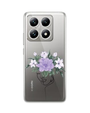 Etui do Xiaomi 14 Pro przeźroczyste, silikonowe Flexi, kobieta z kwiatami