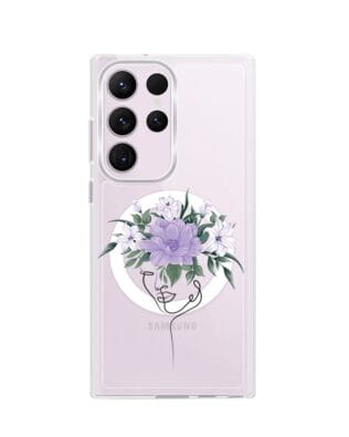 Etui do Samsung Galaxy S23 Ultra z MagSafe przeźroczyste, silikonowe Flexi, kobieta z kwiatami