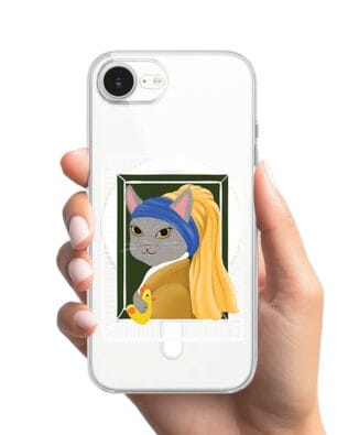 Etui do iPhone 16e z MagSafe przeźroczyste, silikonowe Flexi, kotek z kurczakiem