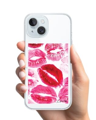 Etui do iPhone 15 z MagSafe przeźroczyste, silikonowe Flexi, pocałunki z napisem „love”