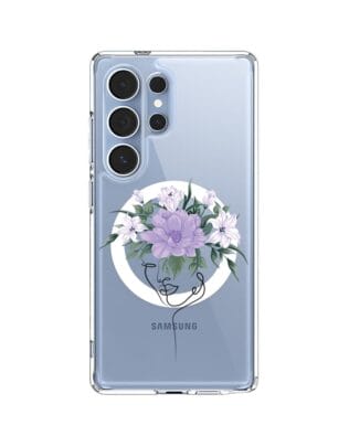 Etui do Samsung Galaxy S25 Ultra z MagSafe przeźroczyste, silikonowe Flexi, kobieta z kwiatami