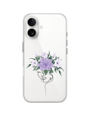 Etui do iPhone 16 przeźroczyste, silikonowe Flexi, kobieta z kwiatami