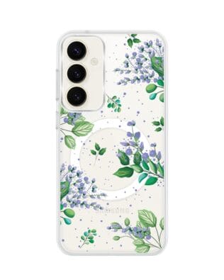 Etui do Samsung Galaxy S23 z MagSafe przeźroczyste, silikonowe Flexi, fioletowe kwiatki
