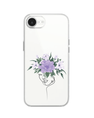 Etui do iPhone 16e przeźroczyste, silikonowe Flexi, kobieta z kwiatami
