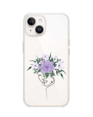 Etui do iPhone 14 Plus przeźroczyste, silikonowe Flexi, kobieta z kwiatami