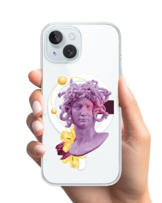 Etui do iPhone 15 Plus z MagSafe przeźroczyste, silikonowe Flexi, antyczna figura