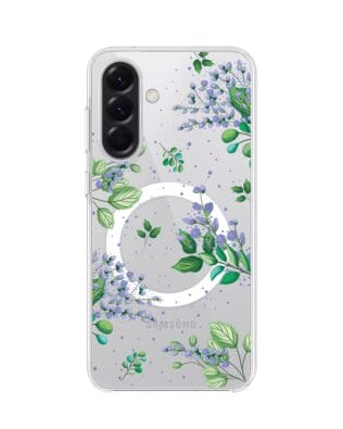 Etui do Samsung Galaxy A56 5G z MagSafe przeźroczyste, silikonowe Flexi, fioletowe kwiatki