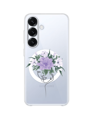 Etui do Samsung Galaxy S25 Plus z MagSafe przeźroczyste, silikonowe Flexi, kobieta z kwiatami
