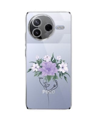 Etui do Xiaomi POCO F7 Pro przeźroczyste, silikonowe Flexi, kobieta z kwiatami