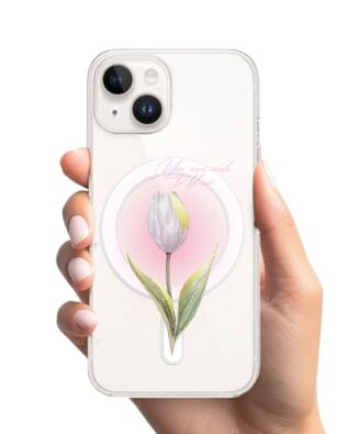 Etui do iPhone 14 z MagSafe przeźroczyste, silikonowe Flexi, kwiaty, tulipan