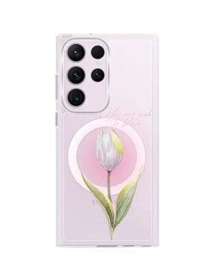 Etui do Samsung Galaxy S23 Ultra z MagSafe przeźroczyste, silikonowe Flexi, tulipan
