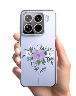 Etui do Xiaomi 15 przeźroczyste, silikonowe Flexi, kobieta z kwiatami