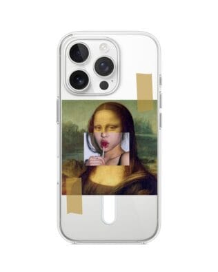 Etui do iPhone 14 Pro Max z MagSafe przeźroczyste, silikonowe Flexi, Mona Lisa z lizakiem
