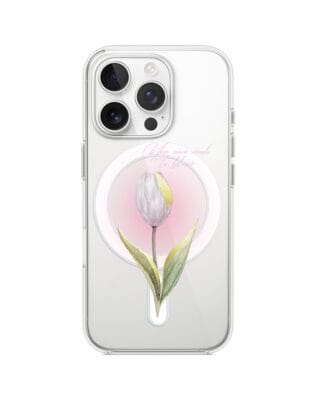 Etui do iPhone 16 Pro z MagSafe przeźroczyste, silikonowe Flexi, kwiaty, tulipan