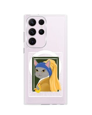 Etui do Samsung Galaxy S23 Ultra z MagSafe przeźroczyste, silikonowe Flexi, kotek z kurczakiem
