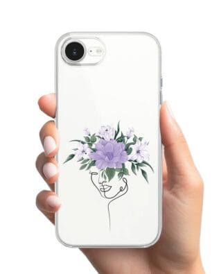 Etui do iPhone 16e przeźroczyste, silikonowe Flexi, kobieta z kwiatami