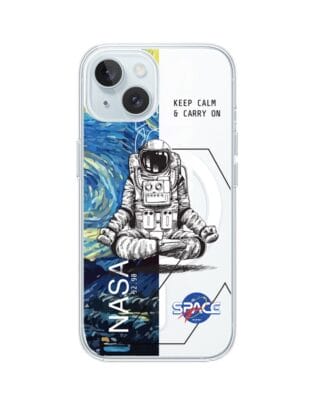 Etui do iPhone 15 Plus z MagSafe przeźroczyste, silikonowe Flexi, Keep Calm in Cosmos